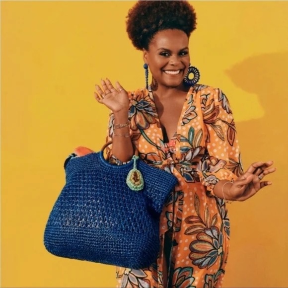 NWT Tabitha Brown for Target Avocado Tassel Woven Straw Tote Bag Blue - Picture 2 of 7